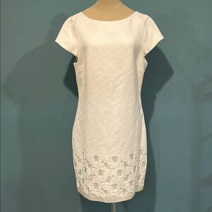 NEW Ted Baker London Juliene White Cap Sleeve Textured Floral Trim Dress sz 10